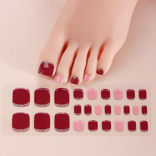 Gel Toenail Polish Strips LED Required Salon Toe Wraps Nails File Included Easy To Use For Women Girls