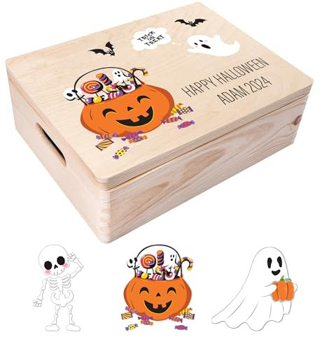 Creative Deco Halloween Deko Outdoor/innen für Süßigkeiten | Personalisierte Holzkiste | Geschenkbox Box für Süßes oder Saures | Individuelles Geschenk | Garten Accessoires Dekoration Schale