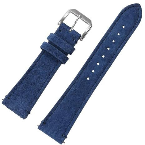 EcLusE Uhrenarmband aus Wildleder, Rindsleder, Nähte, Armband für Herren und Damen, Sportarmbänder,Blau,22mm