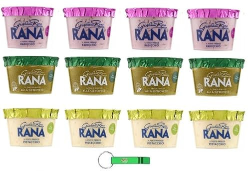 12 confezioni di test Giovanni Rana Pesto – Sugo Fresco – Pistacchio – Ravanello – Basilico Genovese Pestosauce 3 diversi sapori + Beni Culinari portachiavi gratuito