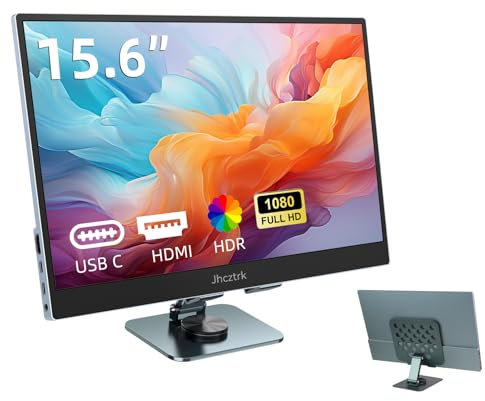 Jhcztrk 15.6 Inch Portable Monitor, Slim HD 1920×1080P Metal Bezel, 100% sRGB, USB C External Monitors for Laptop PC Mobile Mac Xbox PS5/PS4 Switch with Stand and Bag