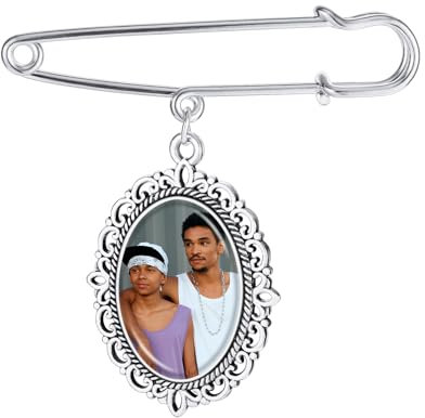 MMXX Personalisierter Gedenkfoto-Anhänger für Frauen Individuelle Boutonniere-Anstecknadel aus Legierung mit 1 Foto für Hochzeiten/Abschlussfeiern/Andenken (A1: Silber)