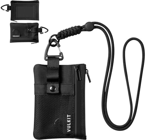 VULKIT Petit Portefeuille Minimaliste avec fenêtre d'identité, Porte-Cartes avec Blocage RFID, résistant à l'eau, Fermeture éclair, étui pour Cartes d'identité (Noir)