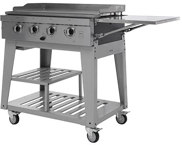 METRO PROFESSIONAL 4-Hauptbrenner Gasgrill, Grillfläche 50 x 85 cm, fahrbar, Schutzabdeckung, Stahl, silber