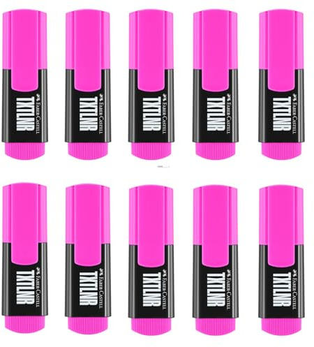 Faber-Castell - Textmarker Set TXTLNR, 10 Marker Neon Pink | Kompakte Highlighter mit Keilspitze Neon Pink, Textmarker Mini für Kinder und Erwachsene