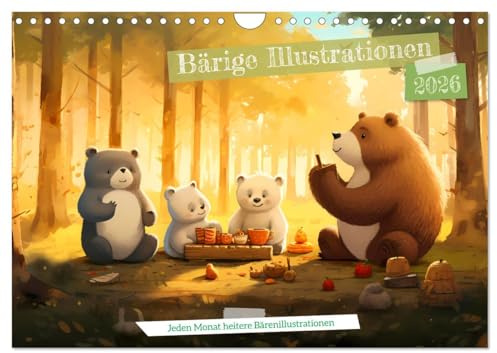 Bärige Illustrationen (Wandkalender 2026 DIN A4 quer), CALVENDO Monatskalender: Die Bären begleiten durchs Jahr mit illusteren Abenteuern und ... und besondere Anlässe hervor (CALVENDO Spass)