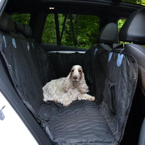 NaMiDa Pets Hundedecke Auto Rückbank - Autoschondecke Hund Rücksitz in edler Lederoptik- ISOFIX-kompatibel, rutschfest, wasserabweisend und pflegeleicht - Universalgröße