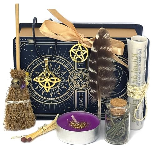 Simboliks Ritual de San Juan, Kit Bruja con Amuleto del Nudo de Bruja, Cristales, Pluma, Hierbas, Vela y Pergamino, Ritual Mágico de Abundancia, Protección y Limpieza Energética, Solsticio de Verano