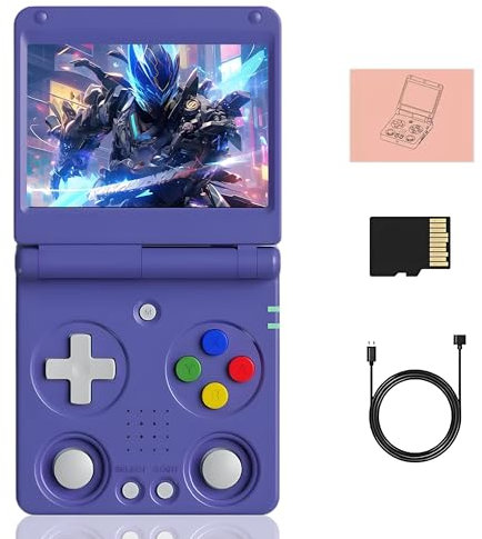 RG34XXSP Console de jeux rétro portable avec 5490 jeux, 17 émulateurs, écran IPS HD 3,4 pouces, console de jeux rétro portable de poche, batterie 3300 mAh, Wi-Fi 2,4/5 GHz et Bluetooth, 64 Go (Indigo)