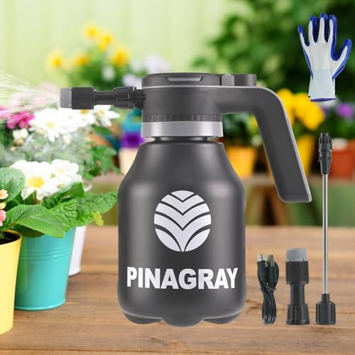 PinaGray Pulverizador de agua eléctrico de 2 litros/0.5 galones, rociador de mano con boquilla y varita de extensión para plantas, malezas, limpieza y refrigeración de mascotas, pulverizador de mano