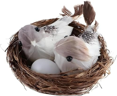 Cldaisy Artificial Bird Nest Decor Set with Birds and Eggs, DIY Craft Tree Decoration, Home Decor,for Easter and Wedding Display
