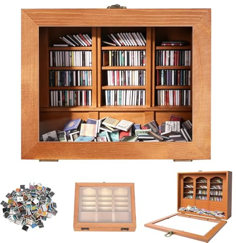 SGZIOO Anxiety Bookshelf Shake Away Your Anxiety, Mini Bookshelf and 300 Pcs Mini Books, Wooden Miniature Library, for Stress & Anxiety Relief, Display Case Ornaments, Gifts for Book Lovers & Anxious