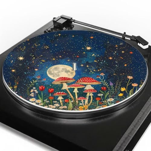 Moon Mushroom Premium Slipmat Plattenspielermatte für bessere Klangunterstützung auf Vinyl LP Plattenspieler 3 mm dick Original Art Design
