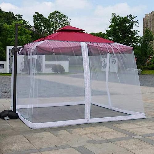 Quadratischer Sonnenschirm für den Außenbereich, 3 x 3 m, Polyester, mit Reißverschluss-Tür und verstellbarem Seil, weiß, 300 x 300 x 230 cm, perfekt für Insektenfreie Außenbereiche