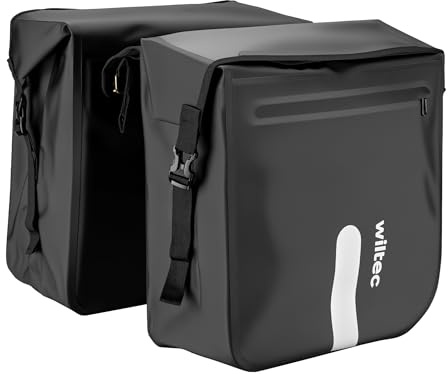Wiltec Doppel Gepäckträgertasche 37 x 16 x 51 cm, Fahrradtasche Gepäckträger 46 l Stauraum, wasserresistente Fahrrad Tasche, Gepäcktasche mit seitlichen Taschen