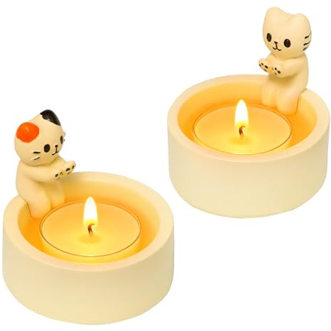 Keboyoe 2 Stück Katzen Kerzenhalter Niedliche Cat Candle Holder | Cartoon Katzen Teelichthalter Deko Harzig Katzens Teelichthalter Kitten Candle Holder für Wohnzimmer,Party,Schlafzimmer,Büro