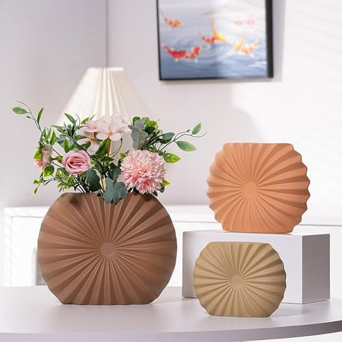Keramik Vasen 3er-Set,Moderne Vase,Keramikvasen für die Inneneinrichtung,dekorative Vase für Pampasgras und Trockenblumen,Tisch,Bücherregal,Kaminsims und Eingangsbereich (Braunes 3er-Set)