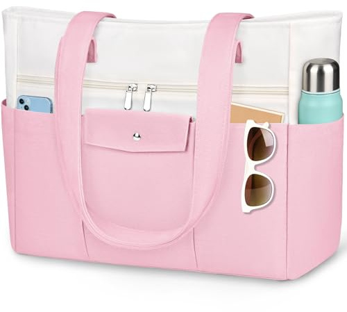 TEUEN Borsa Tote a Mano da Donna XXL – Borsa Shopper Impermeabile in Tela con Tasche Multiple e Cerniera, Borsa Spiaggia Grande per Viaggi, Picnic e Shopping - Rosa