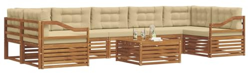 vidaXL Outdoor-Sofagarnitur mit Kissen 8 pcs Natur und Beige, Garten-Sofa, modulares Möbel, robuste Sitzgelegenheiten, Moderne Lounge für Terrassen, bequemes Set