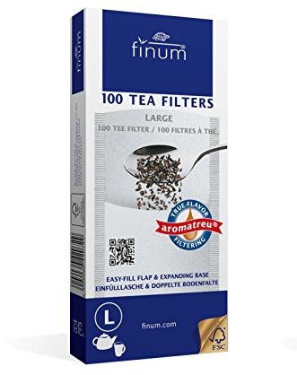 Finum 100 TEEFILTER (L) - Papierteefilter, Große Teefilter für losen Tee, Papier-Filter, Einweg Teekannenfilter mit Einfülllasche, Biologisch abbaubar, FSC-zertifiziert, Kannen Tee-Filter - (185x82mm)