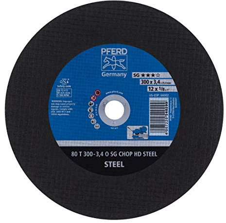 PFERD 540299 Trennscheiben für Stationären Einsatz, Leistungs Linie SG, Chopsaw, HD Steel, Arbeitshöchstgeschwindigkeit 80 M/S, Gerade Ausführung T, Form 41, 25.4mm Bohrungsø, 300mm x 3.4mm