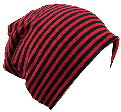 Baby Kinder Jersey Slouch Beanie Long Mütze mit Streifen Unisex Baumwolle KB21-29 Rot/Schwarz