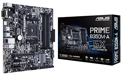 Asus Prime B350M-A Mainboard Sockel AM4 (uATX, AMD B350, Ryzen, 4x DDR4 Speicher, 4x SATA 6Gb/s, LED)