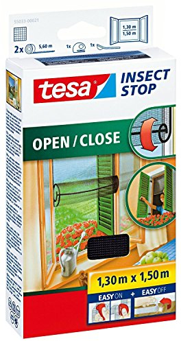 3er Pack tesa Fliegengitter für Fenster zum Öffnen und Schließen, durchsichtig, bis 1,3m x 1,5m