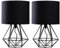 Pair of - Modern Black Metal Basket Cage Bed Side Table Lamps with Black Fabric Shades