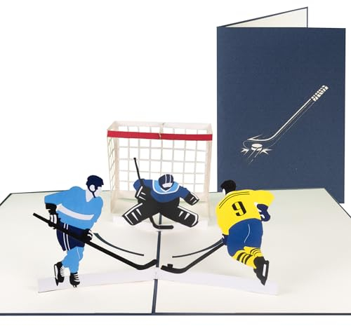 Sweetpopup® 3D Hockey Pop Up Karte Glückwunschkarte Geburtstagskarte Grußkarte Gutscheinkarte Geschenkkarte | Klappkarte Eishockey Spieler, 030