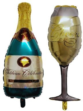 Inflate Decorate 2 Pcs Aluminum Film 37 inch Size Champagne Bottle Cheers Glass Balloons for Decoration Birthday Anniversary Graduation Ceremony