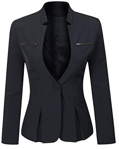YYNUDA Blazer Femme Elegant Fit Veste de Costume avec Bouton Unique pour Femme, Noir, L