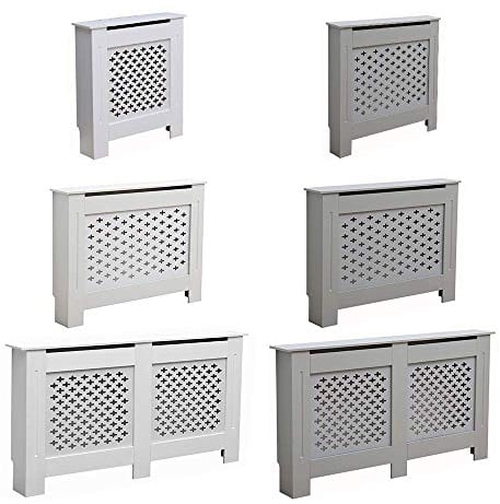 AVC Designs Kensington Radiator Cover Modern MDF Wood White Grey Cross Pattern Living Room Bedroom Hallway Cabinet (Medium White)
