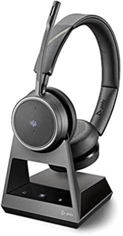 Poly Voyager 4220 Office Bluetooth Stereo Headset, USB-A Plug on Base, SoundGuard, Microphone Arm, Dynamic Mute Function, Skype for Business, Microsoft Teams, Black