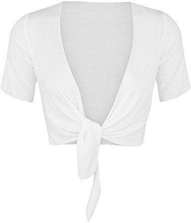Womens Ladies Cap Short Sleeve Shrug Tie Up Front Crop Bolero Cardigan 8-22 12-14 White