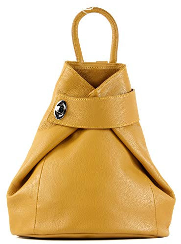 modamoda de - T179 - ital: Damen Rucksack Tasche aus Leder, Farbe:Senfgelb