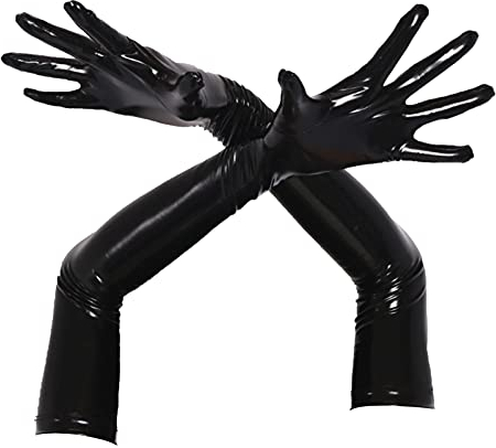 JanJean Damen Kunstleder Handschuhe Glänzende Wet Look Leder-Optik Handschuhe Abendhandschuhe für Abendveranstaltungen Partys 2 Stück Schwarz XL