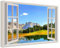 Kunstbruder Bilder Fensterblick Leinwandbild - Blick aus dem Fenster zu Strand Meer und Himmel - Abstrakt Landschaft Wandbild Berge Natur Maritim Insel, (div. Formate) (60x80 cm, indian mountain)