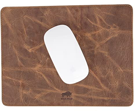 Solo Pelle - Hochwertiges Leder Mousepad 26x20 cm - Mauspad aus echtem Leder - Unterlage für Computermaus - Leather Pad - Handarbeit Made in Europa (Vintage Braun)