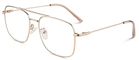 GQUEEN Pilot Style Fake Glasses Fashion Retro Vintage Metal Frame Clear Lens Glasses Womens Mens UV400
