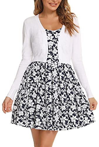 Bolero Mujer Cardigan Corto Chaqueta de Punto Básico de Manga Larga con Botones Rebecas Cuello en V Abrigo