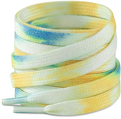 Stepace 2 Paar Färben Schnürsenkel 8 mm Breite Premium Ersatz Bunte Flache Schuhbänder für Turnschuhe, Sportschuhe, Freizeitschuhe Gelb-120