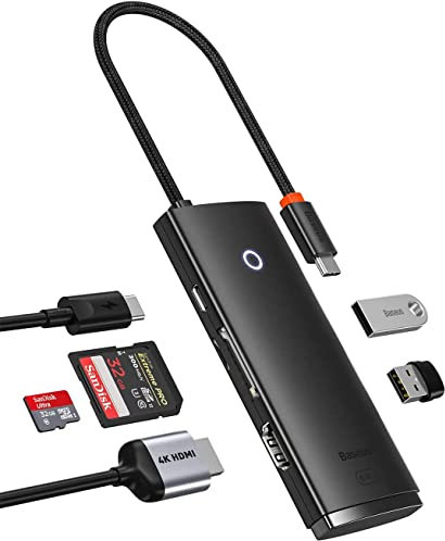 Baseus USB C Hub Laptop Dcoking Station with 4K HDMI, 100W PD, 2*USB 3.0, SD/TF Card Slots, Slim Multiport Adapter Dock for Steam Deck, Switch, MacBook Pro, iPad Mini, Dell, HP and More USB C Devices
