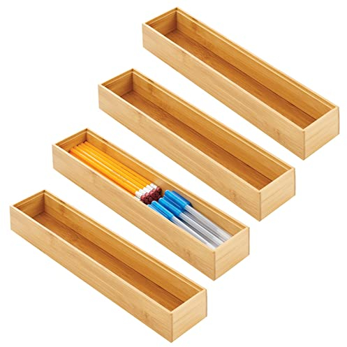 mDesign Schubladeneinsatz aus Holz – stapelbare Schubladeneinteilung für Büro- und Bastelbedarf – Schubladenbox für Schreibwaren – 4er-Set – naturfarben