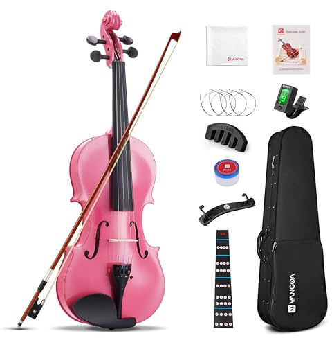 Vangoa 1/4 Violino Acustico per Bambini Studenti Principianti Quarto Violin Set con Custodia, Colofonia, Arco, Corde Spalliera, Sordina, Manuale, Rosa