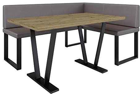 Eckbank Akiko Metal mit Tisch - Eckbankgruppe für Ihrem Esszimmer, Küche modern, Sitzecke, Essecke. Perfekt für Küche, Büro und Rezeption. Solide und Starke Verarbeitung. (Soft 30, 168x128 rechts)