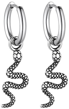 Bandmax Python Ohrringe Hängend Edelstahl Ohrringe Schlange Hängeohrringe Python Creolen Helix Piercings Earrings Punk Gotik Schmuck Accessoires für Geburtstag Weihnachten