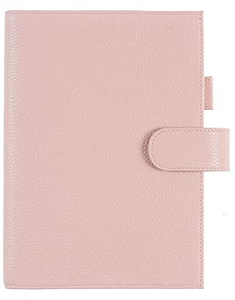 Moterm Leder Cover für A5 Notizbuch - Passt Hobonichi Cousin,Stalogy und Midori MD Planer,mit Stiftschlaufe,Kartenfächer und hintere Tasche (Kiesel-Staubrose)