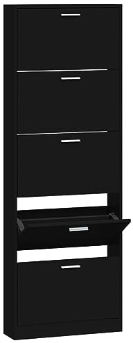 vidaXL Schuhschrank Schuhablage Schuhregal Schuhständer Schuhaufbewahrung Schuhkipper Schuhkommode Schwarz 59x17x169cm Holzwerkstoff