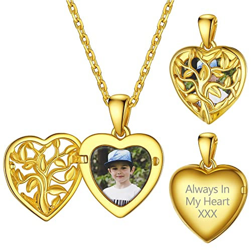 Supcare Cuore Collana con Foto Personalizzata, Collana Argento 925 Donna, Albero della Vita Medaglione Ciondolo Portafoto, Oro Collana Personalizzata con Foto, Idee Regalo per Mamma